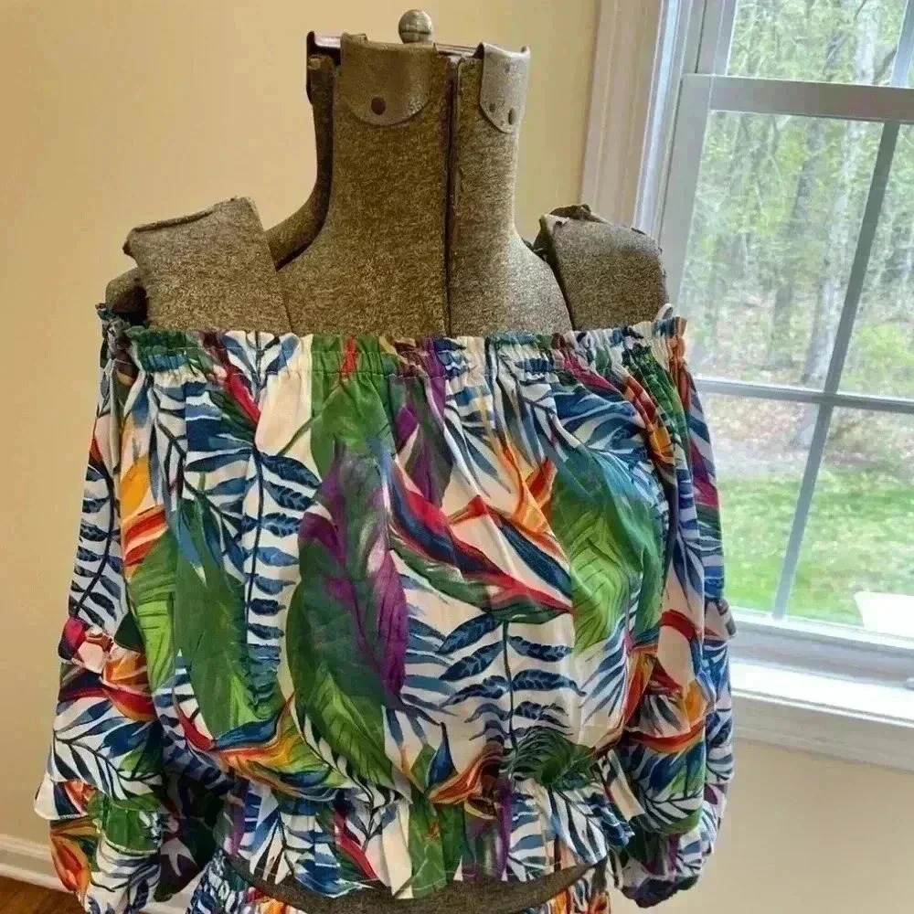 Rachel Zoe Tropical Beachy Boho Floral Crop Blouse Top Size S